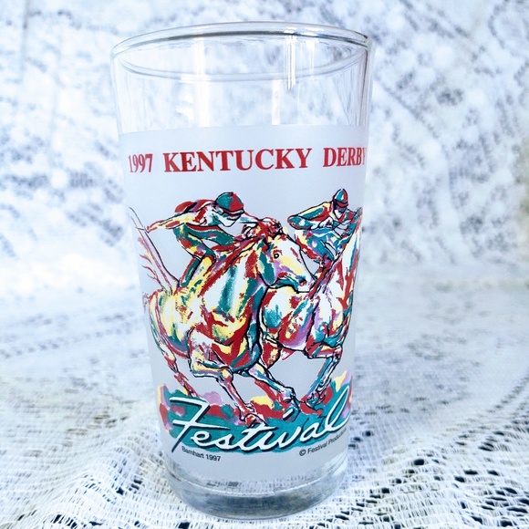COLLECTIBLE 1997 KENTUCKY DERBY FESTIVAL GLASS/ MINT JULEP RECIPE/PARTY GLASS - Picture 1 of 9